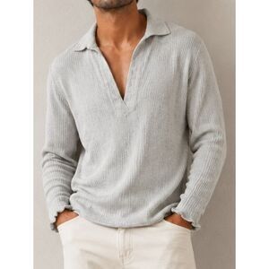 Johnny Max USA Ribbed V-Neck Collared Long Sleeve Shirt Size M